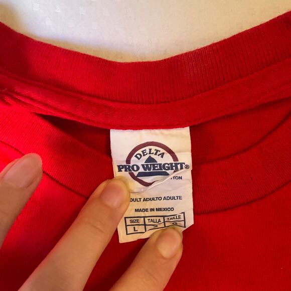 Delta Pro Weight Men T-shirt size L Red Come Let Us Adore Him Christ The Lord - Picture 6 of 9